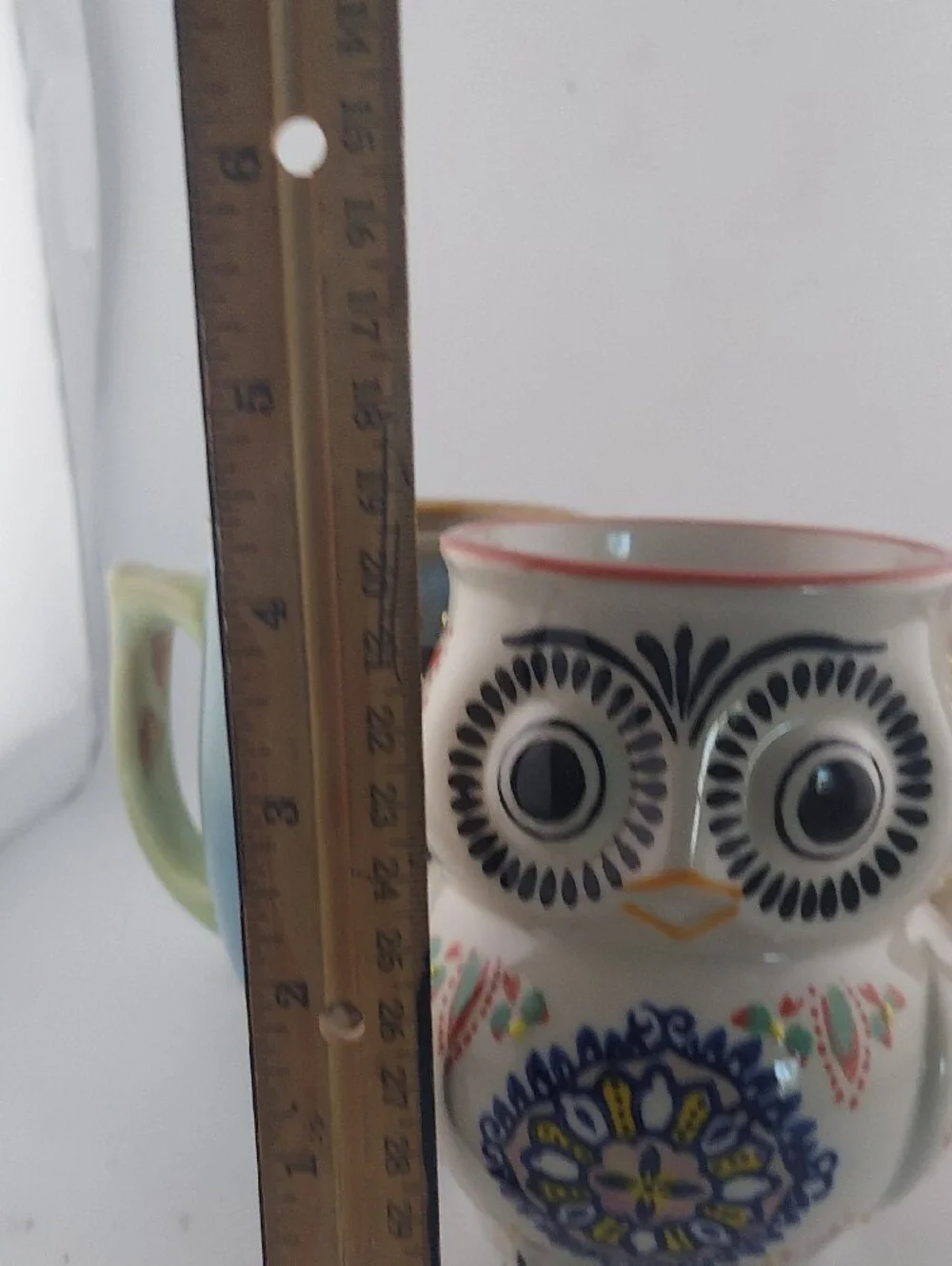 Vintage Owl Mug Set - Blue, White, Cream with Coral Accent